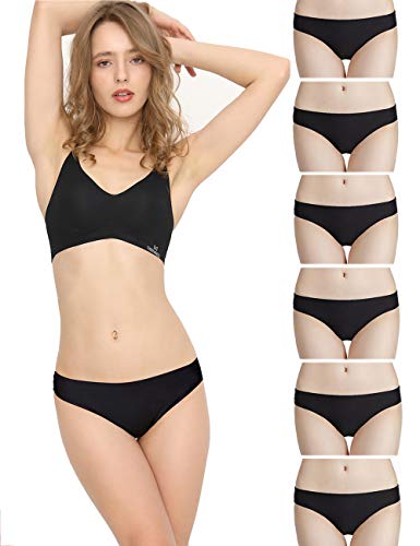 Bragas Mujer sin Costuras Invisible Señoras Braguitas Low Rise Suave Ligera Bikini Braguitas, Pack de 6 Negro XS