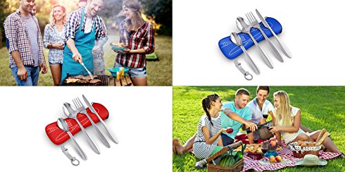 BRAMBLE! 5 Premium Acero Inoxidable Set de Cubiertos Portátiles para Llevar, Viajes, Trabajo, Acampada/Camping, Picnic - Cuchara Tenedor Cucharita Cuchillo Abridor de Botellas| Estuche de Neopreno