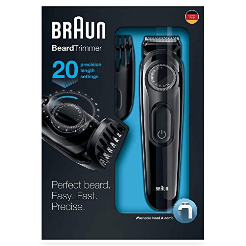 Braun BT3020 - Máquina Cortar Pelo, Recortadora de Barba, Recargable de Precisión con 20 Ajustes de Longitud, Negro, Batería