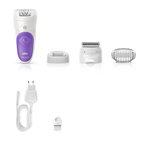 Braun, Depiladora Eléctrica Inalámbrica, Tecnología Wet & Dry, 4 Accesorios Incluido un Cabezal de Afeitado, Lila/Blanco