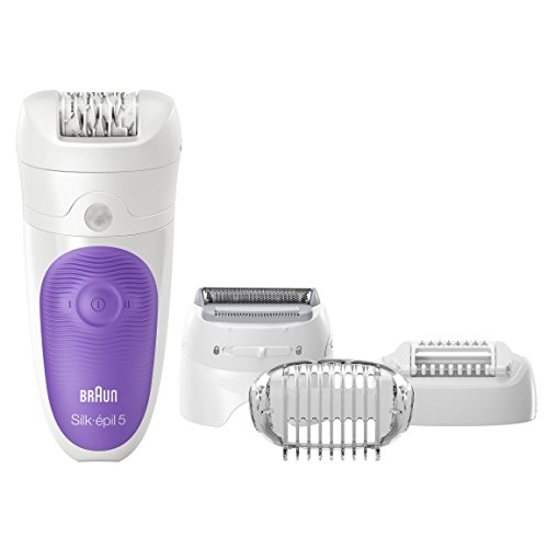 Braun, Depiladora Eléctrica Inalámbrica, Tecnología Wet & Dry, 4 Accesorios Incluido un Cabezal de Afeitado, Lila/Blanco