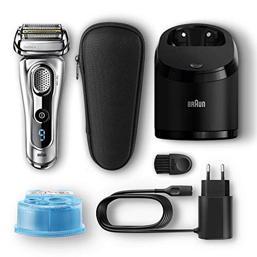 Braun Series 9 9290 cc - Afeitadora eléctrica para hombre de lámina, en húmedo y seco, máquina de afeitar barba con estación de limpieza Clean&Charge, plata, sólo recargable, recargable