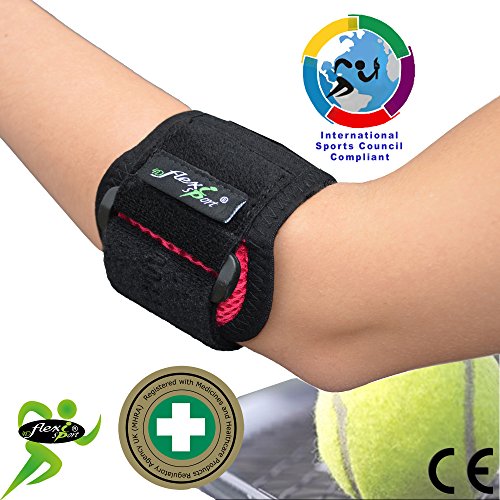 Brazalete para tratamiento del CODO DE TENISTA (Frambuesa) Llevado en Wimbledon. ANTI-SUDOR, HIPOALERGÉNICO libre de Neopreno y Látex, respeta las píelas más delicadas | Talla única | Intercambiable L o R | Nivel de compression adjustable | Unisexo.