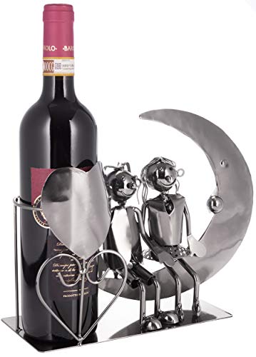 BRUBAKER Porta Botella de Vino - Amantes de la Luna - par Escultura - Soporte de Botella - Metal - con Tarjeta de Felicitación