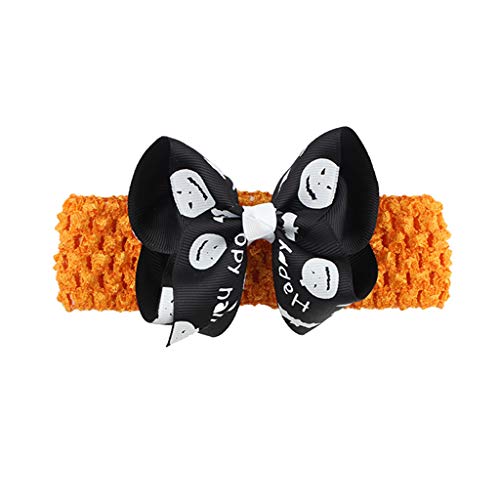 Buwei Infant Baby Halloween Banda Ancha para la Cabeza Cute Pumpkin Bat Ghost Print Hairband Extraíble Grosgrain Bowknot Alligator Clip Turbante