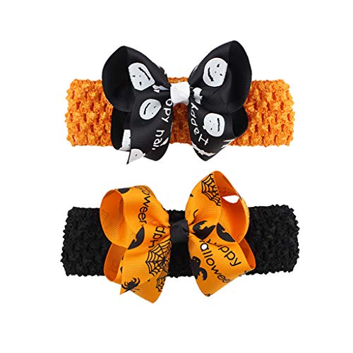 Buwei Infant Baby Halloween Banda Ancha para la Cabeza Cute Pumpkin Bat Ghost Print Hairband Extraíble Grosgrain Bowknot Alligator Clip Turbante