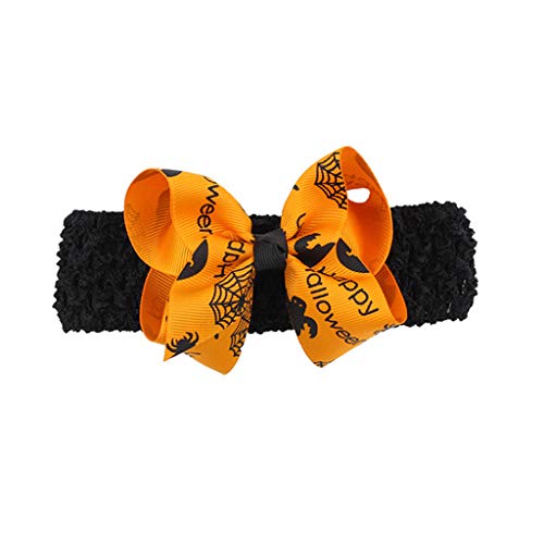 Buwei Infant Baby Halloween Banda Ancha para la Cabeza Cute Pumpkin Bat Ghost Print Hairband Extraíble Grosgrain Bowknot Alligator Clip Turbante