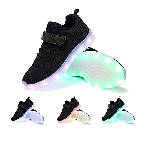 ByBetty LED Zapatos Invierno Ligero Transpirable Bajo 7 Colores USB Carga Luminosas Flash Deporte de Zapatillas con Luces Los Mejores Regalos para Niños Niñas Cumpleaños de Navidad