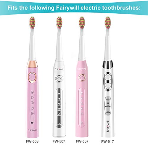 Cabezal de repuesto de cepillo de dientes de Fairywill Cerdas blandas x 4 Rojo o Púrpura Compatible con FW507, FW917, FW508 Serie Cepillo de dientes rosado FW04