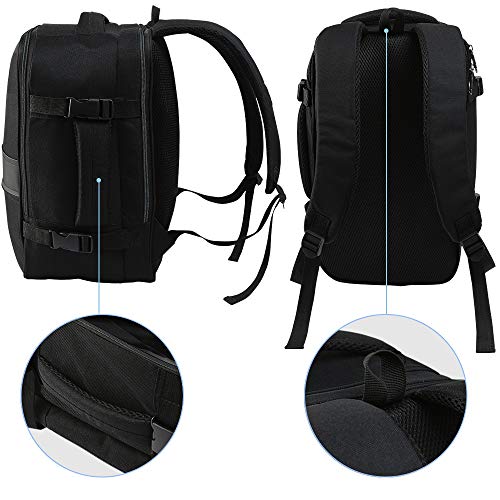 Cabin Max Chicago 20L Stowaway - Maleta de Cabina de 40x20x25 cm Ideal como Bolso para Debajo del Asiento Gratuito de Ryanair - Mochila Pequeña Cualquier Ocasión (Negro) (Negro)