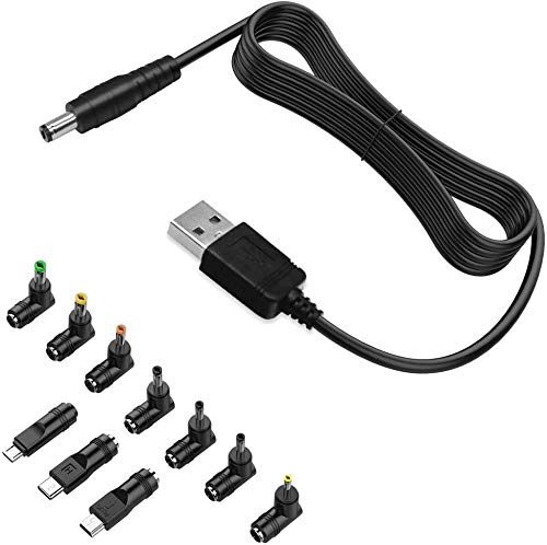 Cable alimentación universal BERLS, USB CC 5,5 x 2,1, 5 V, con 10 conectores seleccionables (5,5 x 2,5, 4,8 x 1,7, 4,0 x 1,7, 4,0 x 1,35, 3,5 x 1,35, 3,0 x 1,1, 2,5 x 0,7, micro USB, tipo C, mini USB)