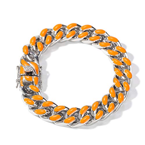 Cadena cubana de 12 mm de acero inoxidable con gotas de aceite de color de hip-hop hip-hop moda para hombres y mujeres pulsera original simple y a la moda, 123, Plateado., Size