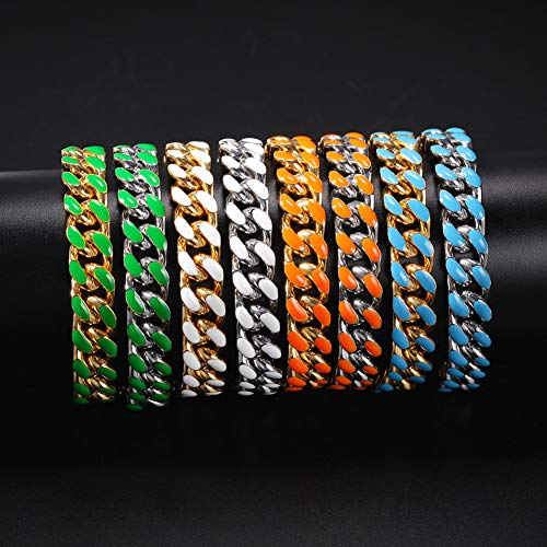 Cadena cubana de 12 mm de acero inoxidable con gotas de aceite de color de hip-hop hip-hop moda para hombres y mujeres pulsera original simple y a la moda, 123, Plateado., Size