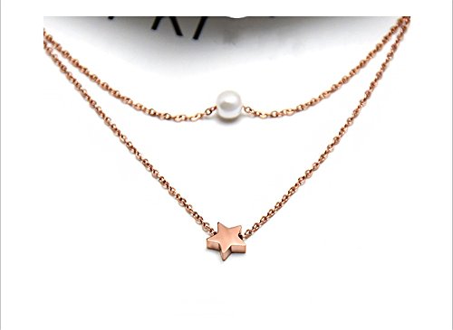 Cadena de collar de acero inoxidable para mujer - Muting 2018 Estrella de cinco puntas y colgante de perlas Cadena de charm de acero inoxidable de oro rosa para damas niñas