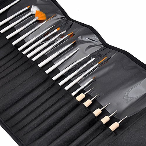 Cadrim 20pcs la Manicura Pedicura 15 Pinceles para Uñas, 5 Bolígrafos Punteados con 2 Extremos, Juego de Herramientaspara Decoración de Uñas, Color Negro