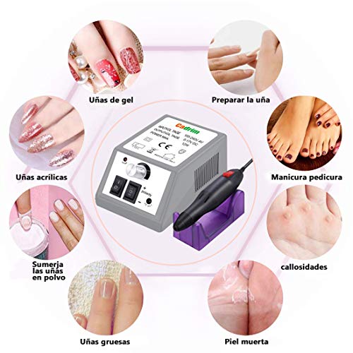 Cadrim Torno para Uñas Profesional para Manicura y Pedicura Eléctrica del Taladro del Clavo, Manicura Herramienta (20,000rmp) (Gris)