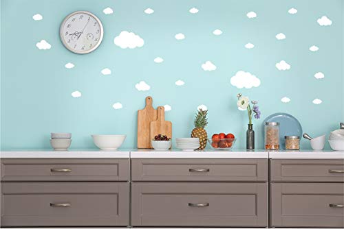 Calcomanía de pared con nubes (28 calcomanías) | Fácil de despegar y seguro en paredes pintadas | Vinilo extraíble decoración | Pegatina redonda grande juego de hojas (blanco)