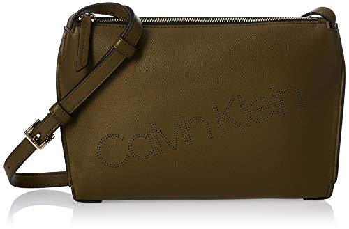 Calvin Klein Punched EW Xbody, Bolso con Bandolera para Mujer, Verde (Drk Olive), 6x17x24 centimeters (W x H x L)