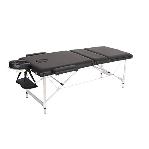 Cama de Masaje Plegables 3 Secciones con Marco de Aluminio Altura Ajustable Camilla Masaje Portátil para Masajes Spa Tatuando Terapia Cama (Negro)