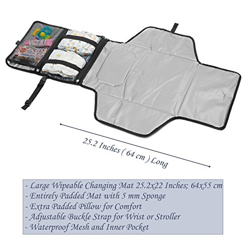 Cambiador Portátil de Pañales para Bebé - Kit Cambiador de Viaje - Completamente Acolchado - Esterilla Lavable de Quita y Pon - Para Usar Fuera y en la Casa - Perfecto como Regalo (Gray Dots)