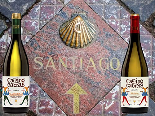 CAMINO DE CABRAS Estuche regalo – Producto Gourmet – Vino blanco - Godello Valdeorras + Albariño Rias Baixas - Vino bueno para regalo - 2 botellas x 75cl