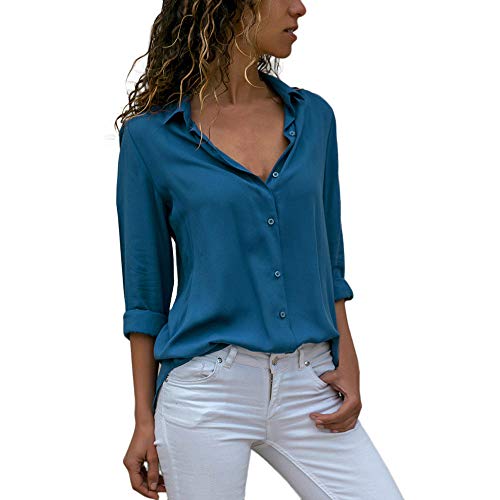 Camisas Mujer Tallas Grandes,Moda Camiseta sólida Mujer chifón Blusas de Oficina de Manga Larga Lisa de Mujer Elegantes de Vestir Fiesta Camisetas Chica para ZODOF