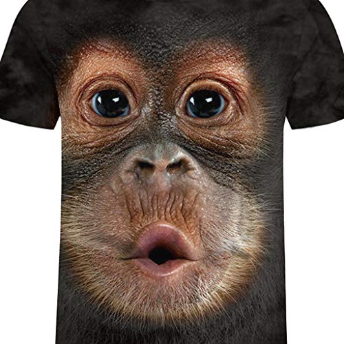 Camisetas Hombre Originales 3D SHOBDW 2019 Cuello Redondo Tallas Grandes Verano Camisetas Hombre Manga Corta Estampado de Orangután Blusa Tops S-3XL(Café,M)