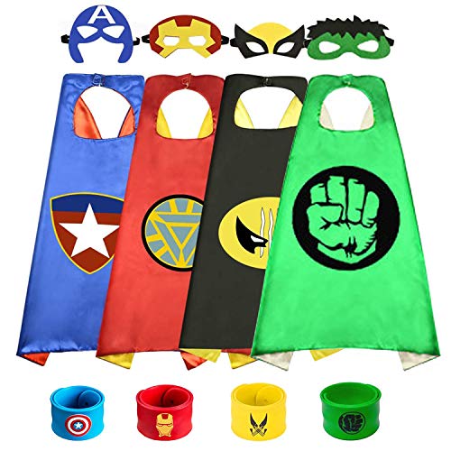 Capa de Superhéroe para Niños,Disfraces Infantiles para Cosplay de Fiesta de cumpleaños de Navidad,Los Mejores Regalos，Víspera de Todos los Santos-Navidad (4 Capa+4 Máscaras+4 Pulsera de silicona)