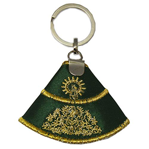 Capote Seda Virgen del Pilar. Llavero 9,5 CM. Verde con Bordado Color Oro.