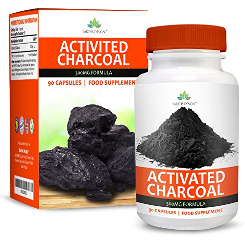 Carbón Activo 300mg - Para Hombres y Mujeres - Activated Charcoal - Apto Vegetarianos - 90 Cápsulas (Suministro Para 3 Meses) de Earths Design