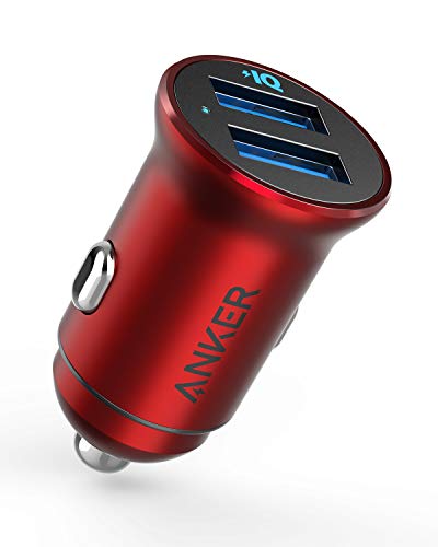 Cargador de coche, Anker Mini 24 W 4,8 A metal Dual USB cargador de coche, PowerDrive 2 aleación Flush Fit adaptador de coche con LED azul, para iPhone XR/Xs/Max/X/8/7/Plus, iPad Pro/Air 2/Mini y más