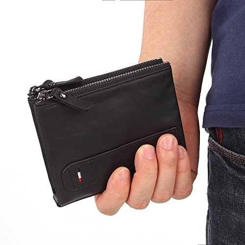 Cartera de hombre Bivalente Cremallera Bolso de cuero Capa superior de moda Billetera de cuero de vaca Monedero retro Cambio de dinero Bolsa de embrague Negocio ( color : Brown , tamaño : S )