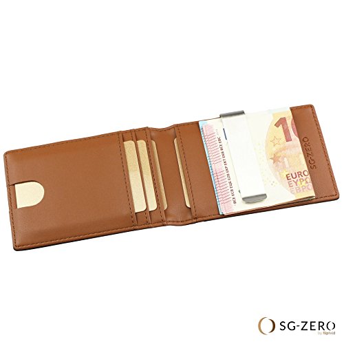 Cartera de Hombre con Pinza para Billetes - Billetera pequeña de Piel auténtica, Tarjetero con protección RFID, Regalos para Hombres, Negro/marrón