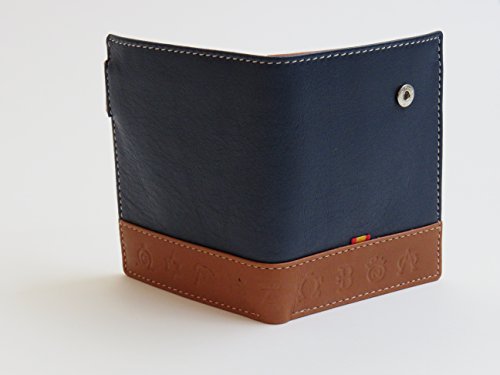 Cartera Vertical Piel TRATADA Marino Camel de Ubrique con Pulsera Bandera ESPAÑA DE Regalo Billetera Tarjetero Monedero Hombre Piel Cuero