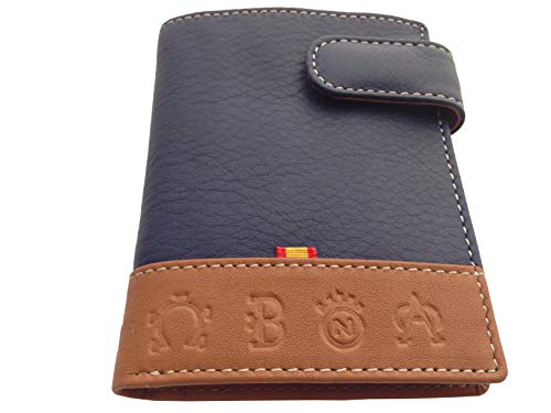 Cartera Vertical Piel TRATADA Marino Camel de Ubrique con Pulsera Bandera ESPAÑA DE Regalo Billetera Tarjetero Monedero Hombre Piel Cuero