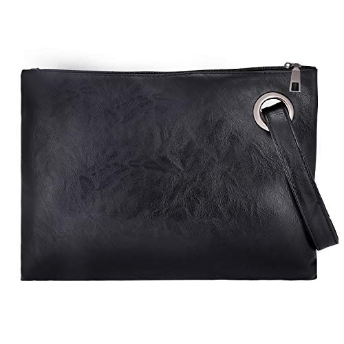 Carteras de Mano Fiesta para Mujer Elegante Suave Bolsos de Mano de PU Cuero con Asa Cremallera, Grande Clutch Moda Monederos de Boda Noche Bolsa del Teléfono, Negro