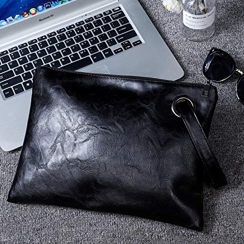 Carteras de Mano Fiesta para Mujer Elegante Suave Bolsos de Mano de PU Cuero con Asa Cremallera, Grande Clutch Moda Monederos de Boda Noche Bolsa del Teléfono, Negro