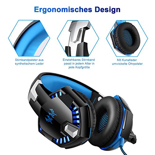 Cascos Gaming, Auriculares Gaming con Micrófono Headset Mac Estéreo Juego Gaming Jack 3,5mm LED Bajo Ruido Compatible con PC / Xbox One / Móvil / etc