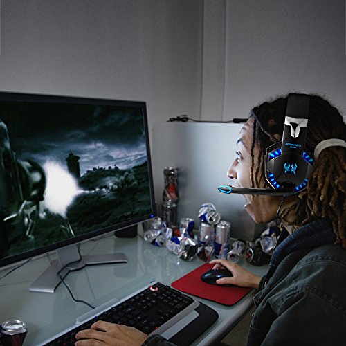 Cascos Gaming, Auriculares Gaming con Micrófono Headset Mac Estéreo Juego Gaming Jack 3,5mm LED Bajo Ruido Compatible con PC / Xbox One / Móvil / etc