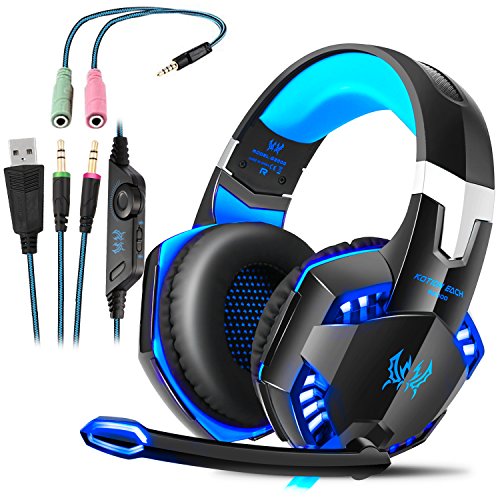 Cascos Gaming, Auriculares Gaming con Micrófono Headset Mac Estéreo Juego Gaming Jack 3,5mm LED Bajo Ruido Compatible con PC / Xbox One / Móvil / etc