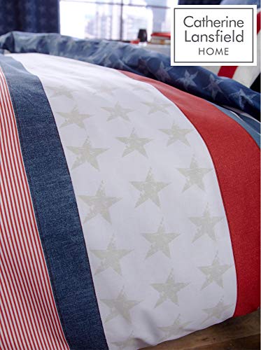 Catherine Lansfield Stars and Stripes - Juego de funda nórdica y funda de almohada (135 x 200 cm y 50 x 75 cm) para cama individual, diseño de barras y estrellas, color azul, rojo y blanco