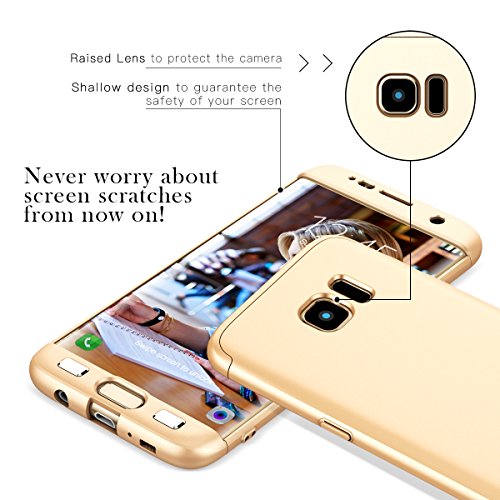 CE-Link Funda para Samsung Galaxy S7 Edge Rigida 360 Grados Integral, Carcasa S7 Edge Silicona Snap On Diseño Antigolpes Choque Absorción, Samsung S7 Edge Case Bumper 3 en 1 Estructura - Oro