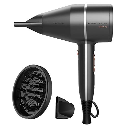 Cecotec Secador de pelo Ionico Bamba IoniCare 5500 PowerStyle, de diseño con motor AC, de gran caudal de aire, con iones reales, sistema Perfect Colour, con difusor y accesorios profesionales (Gris)