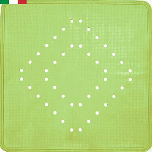 CENNI 81356 - Alfombrilla antideslizante para ducha, cuadrada, 54 x 54 cm, de goma con ventosas, verde, fabricada en Italia