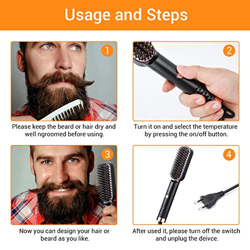 Cepillo para alisar la barba, alisar el pelo, peine, cepillo eléctrico para barba - Peine de pelo rápido para alisar la barba - Peine de rizos - Peine térmico para hombres y mujeres