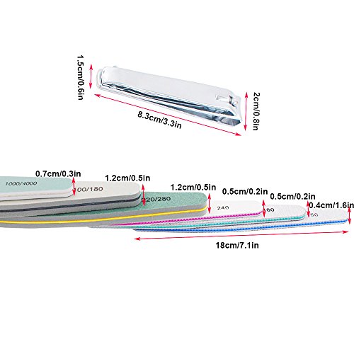 CESFONJER Kit de limas de uñas de doble cara (6 piezas) 150/180/200/240/280/1000/4000 y (1 pieza de tijeras de uñas de metal), set de pedicura de manicura cosmética para el cuidado de las uñas.