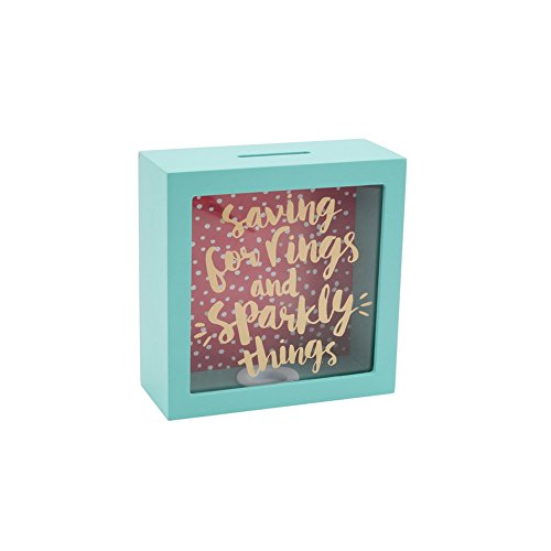 CGB Giftware Oh So Pretty - Hucha de Madera con Mensaje Saving For Rings and Sparkly Things (Talla Única) (Azul Agua)