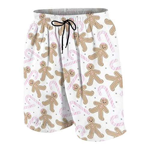 CGHD Gingerbread Girl Pink Candy Cane Swim Trunks para Adolescentes Shorts de Playa de Secado rápido con Bolsillos Laterales