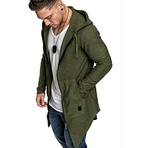 Chaqueta de Manga Larga para Hombre, con Capucha, para otoño e Invierno Verde Ejercito Verde M