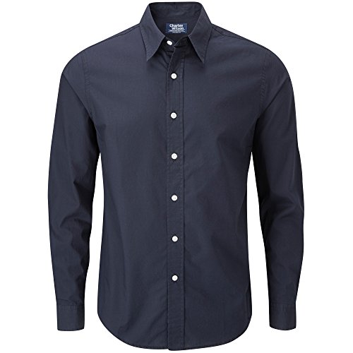 Charles Wilson Camisa Manga Larga Popelina Lisa para Hombre (XXX-Large, Navy Blue)